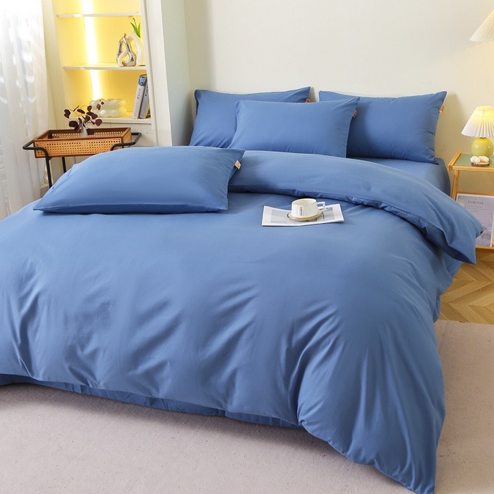 91家纺网 家纺一手货源 找家纺 晶缦家纺 2024新款全棉13376纯色喷气全棉磨毛四件套 暖芸馨-靛青蓝