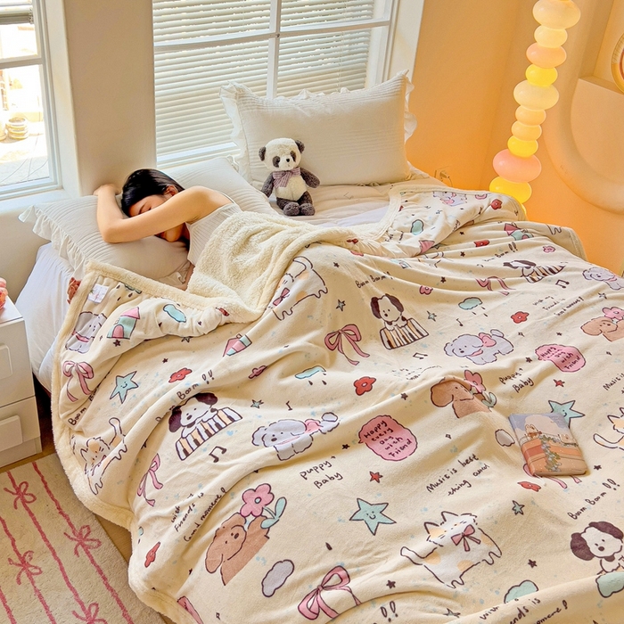 91家纺网 家纺一手货源 找家纺 鑫喜莱家纺 2024新款牛奶绒羊羔绒盖毯毛毯毯子午睡毯 宠物日记