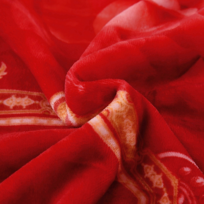 91家纺网 家纺一手货源 找家纺 好艺佳毛毯 2025新款升级多功能3D数码印花毛毯 被套两用拉舍尔云毯 良辰美景-大红