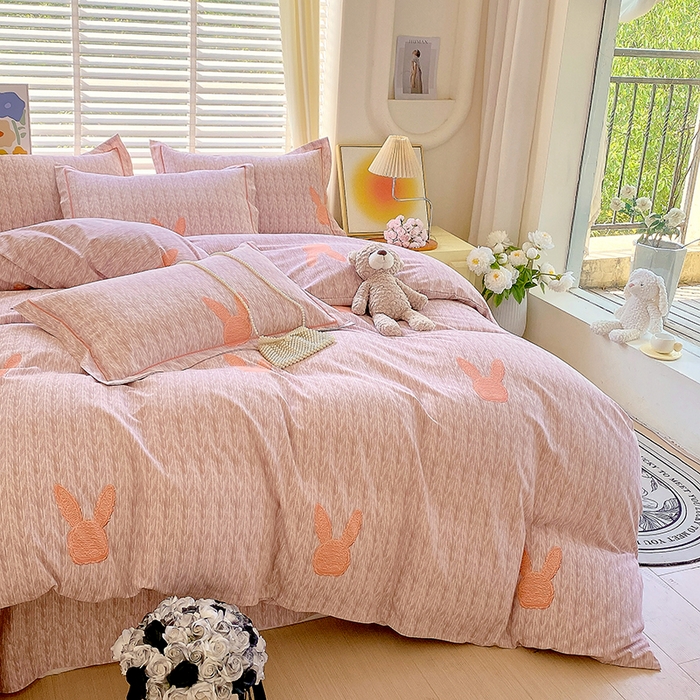 91家纺网 家纺一手货源 找家纺 威布斯 2025新款加厚纯棉全棉磨毛三件套四件套 兔斯基