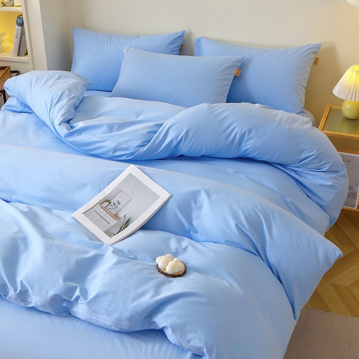 91家纺网 家纺一手货源 找家纺 晶缦家纺 2024新款全棉13376纯色喷气全棉磨毛四件套 暖芸馨-淡天兰