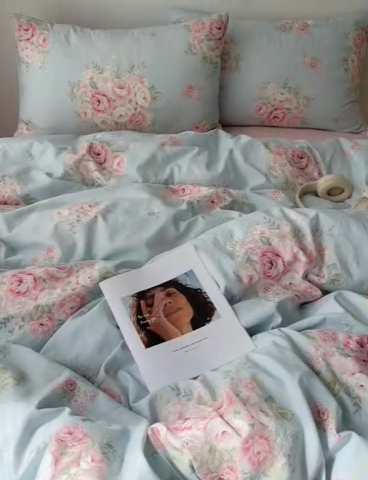 91家纺网 家纺一手货源 找家纺 2024新款学生季克超软印花水洗棉四件套 粉粉蔷薇