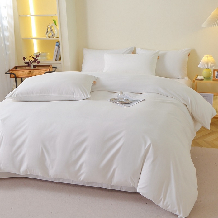 91家纺网 家纺一手货源 找家纺 晶缦家纺 2024新款全棉13376纯色喷气全棉磨毛四件套 暖芸馨-本白色