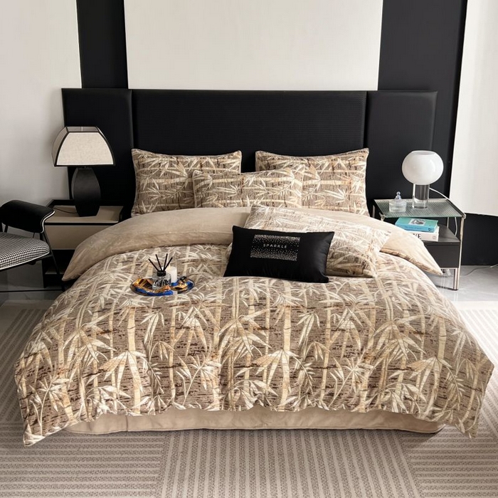 91家纺网 家纺一手货源 找家纺 HL原创 2024新款轻奢风雕花牛奶绒四件套 国风竹叶