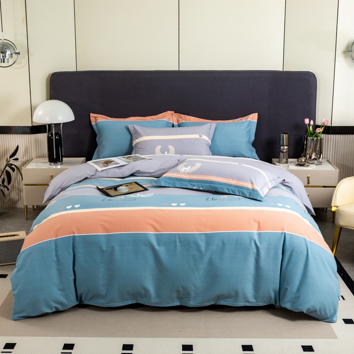 91家纺网 家纺一手货源 找家纺 威布斯 2025新款加厚纯棉全棉磨毛三件套四件套 鹿野仙踪-蓝