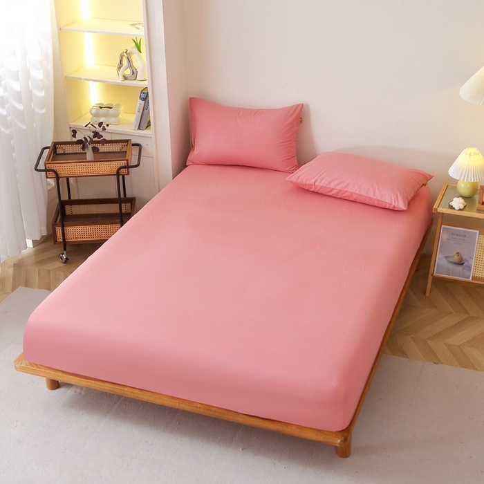 91家纺网 家纺一手货源 找家纺 晶缦家纺 2024新款全棉13376纯色喷气全棉磨毛单品床笠 暖芸馨-蕊红玉