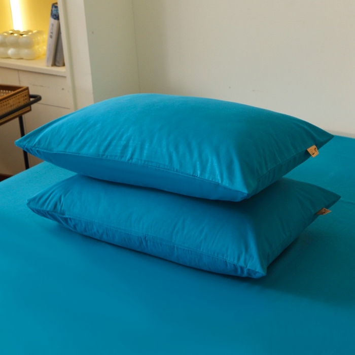 91家纺网 家纺一手货源 找家纺 晶缦家纺 2024新款全棉13376纯色喷气全棉磨毛单品枕套 暖芸馨-云山蓝