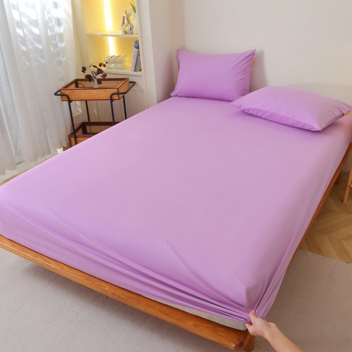 91家纺网 家纺一手货源 找家纺 晶缦家纺 2024新款全棉13376纯色喷气全棉磨毛单品床笠 暖芸馨-雾紫色