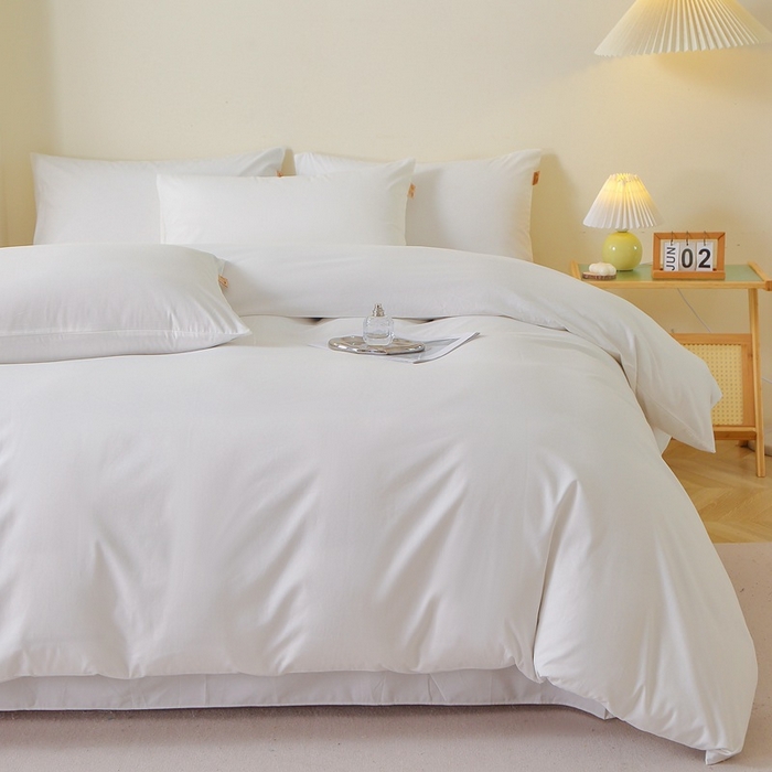 91家纺网 家纺一手货源 找家纺 晶缦家纺 2024新款全棉13376纯色喷气全棉磨毛四件套 暖芸馨-本白色