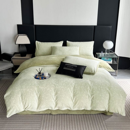 HL原创 2024新款轻奢风雕花牛奶绒四件套 简欧-绿