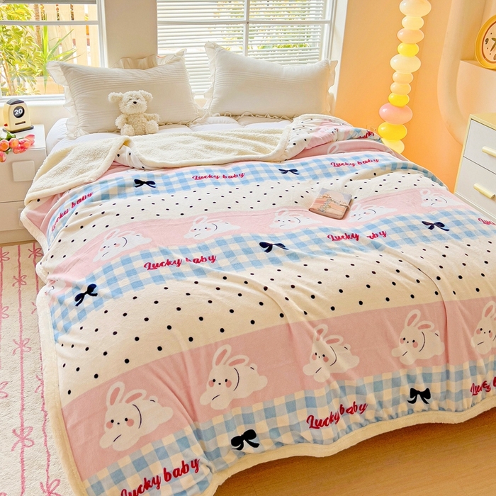 91家纺网 家纺一手货源 找家纺 鑫喜莱家纺 2024新款牛奶绒羊羔绒盖毯毛毯毯子午睡毯 乐町兔