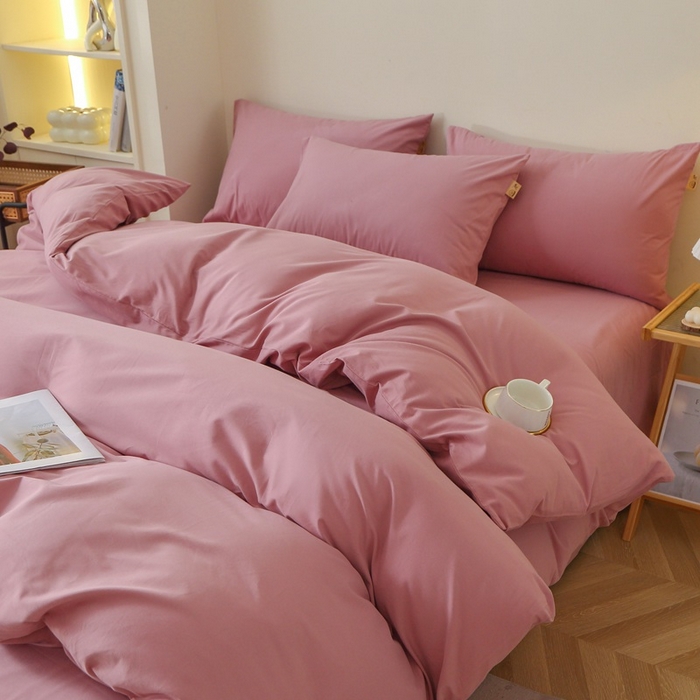 91家纺网 家纺一手货源 找家纺 晶缦家纺 2024新款全棉13376纯色喷气全棉磨毛四件套 暖芸馨-山黎豆红