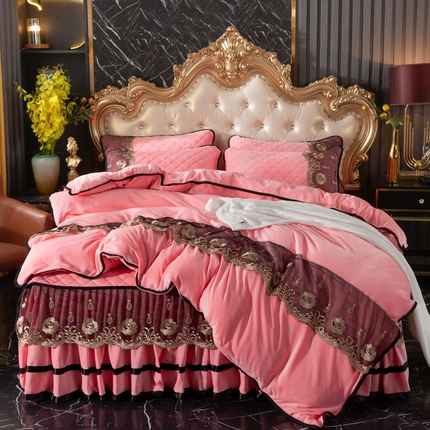 91家纺网 家纺一手货源 找家纺 （总）2024加厚夹棉水晶绒床裙四件套绗缝蕾丝花边牛奶绒法莱绒宝宝绒