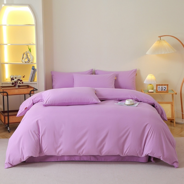 91家纺网 家纺一手货源 找家纺 晶缦家纺 2024新款全棉13376纯色喷气全棉磨毛四件套 暖芸馨-雾紫色