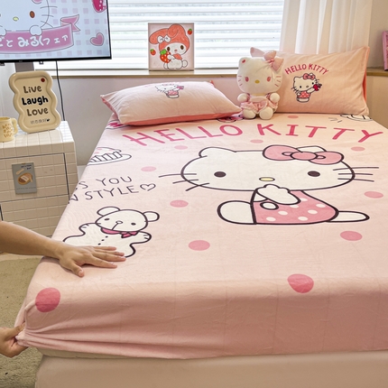 孩子王 2024新款三丽鸥卡通床笠单件床罩冬季加厚牛奶绒床垫保护罩全包床单套 时尚kt