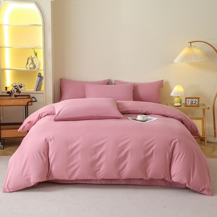 晶缦家纺 2024新款全棉13376纯色喷气全棉磨毛四件套 暖芸馨-山黎豆红