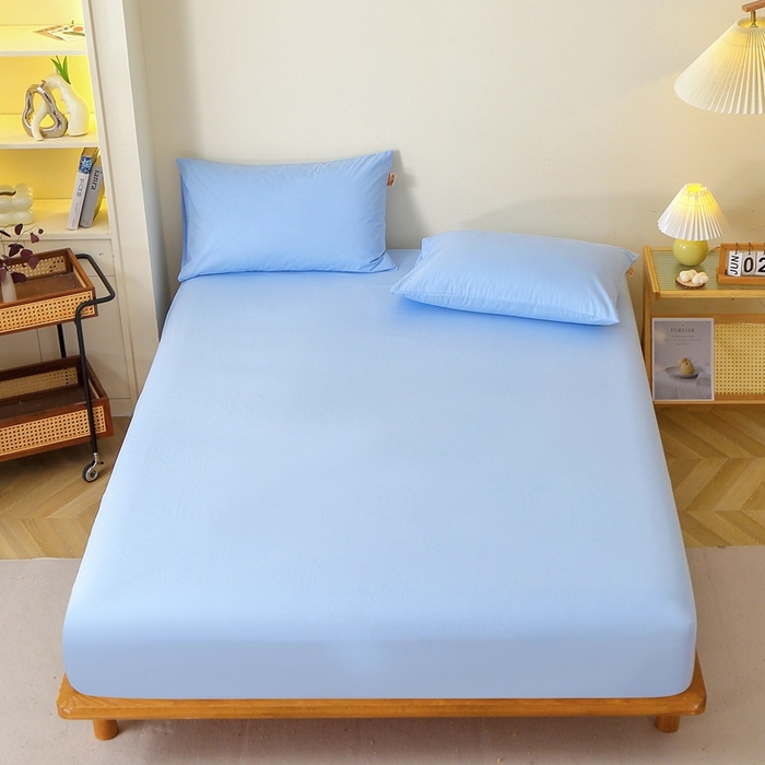 91家纺网 家纺一手货源 找家纺 晶缦家纺 2024新款全棉13376纯色喷气全棉磨毛单品床笠 暖芸馨-淡天兰