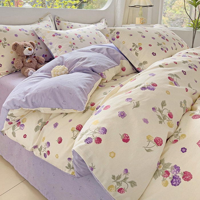 91家纺网 家纺一手货源 找家纺 暖芯优选 204新款直播爆款全棉-ins印花系列四件套纯棉三件套床单床笠 樱桃可可