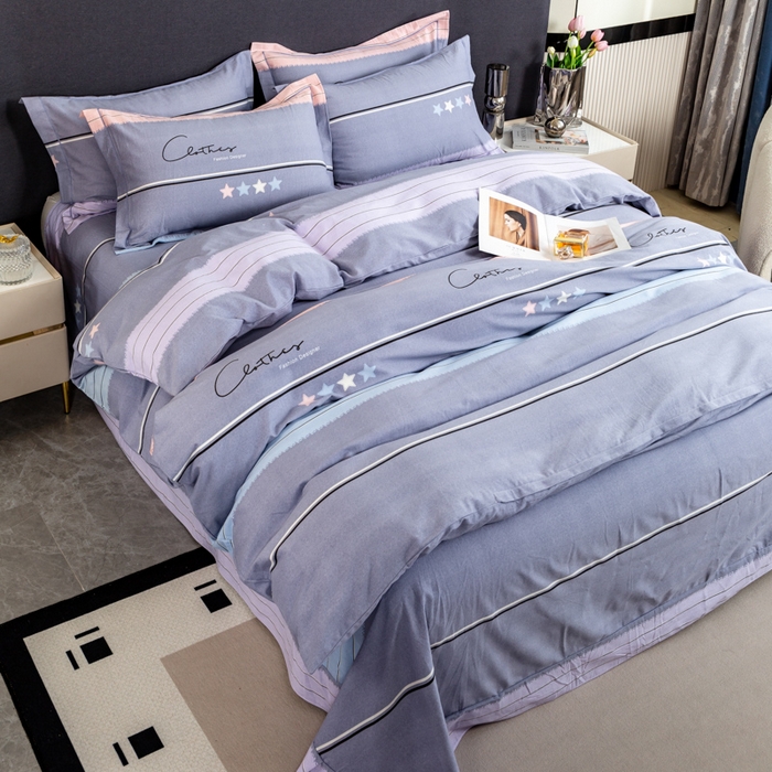 91家纺网 家纺一手货源 找家纺 威布斯 2025新款加厚纯棉全棉磨毛三件套四件套 波尔兰卡-灰