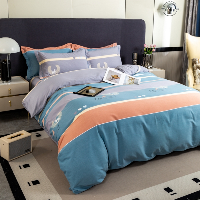 91家纺网 家纺一手货源 找家纺 威布斯 2025新款加厚纯棉全棉磨毛三件套四件套 鹿野仙踪-蓝