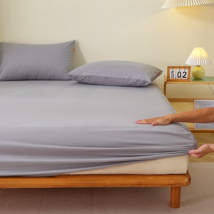 91家纺网 家纺一手货源 找家纺 晶缦家纺 2024新款全棉13376纯色喷气全棉磨毛单品床笠 暖芸馨-浅青灰