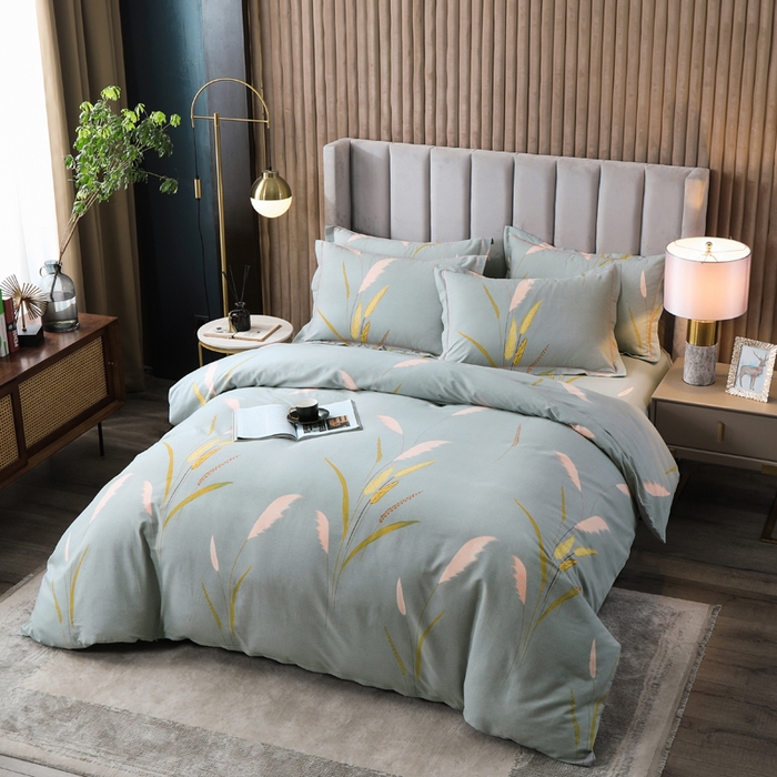 91家纺网 家纺一手货源 找家纺 威布斯 2025新款加厚纯棉全棉磨毛三件套四件套 叶脉私语-灰