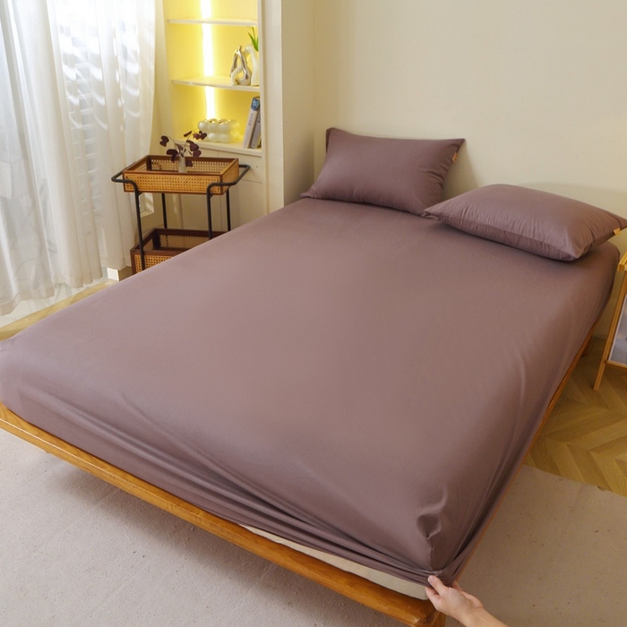 91家纺网 家纺一手货源 找家纺 晶缦家纺 2024新款全棉13376纯色喷气全棉磨毛单品床笠 暖芸馨-深松棕