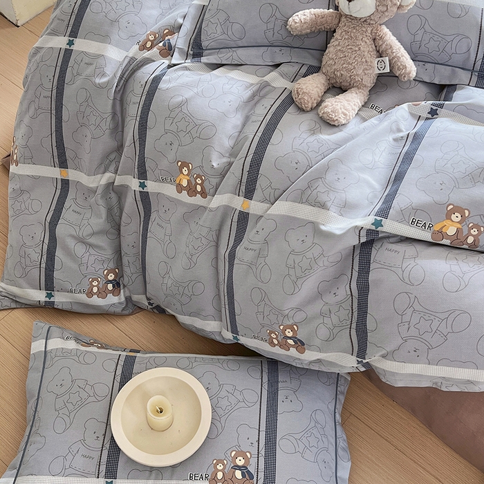 91家纺网 家纺一手货源 找家纺 威布斯 2025新款加厚纯棉全棉磨毛三件套四件套 绅士熊-灰