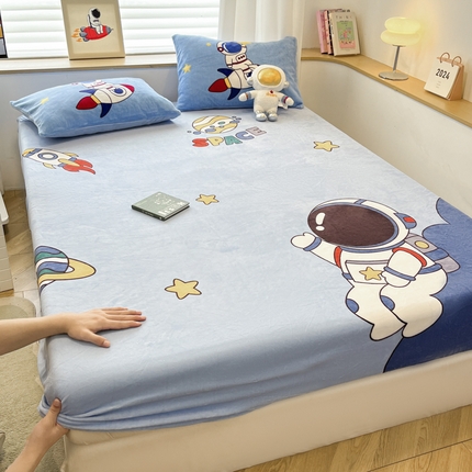 孩子王 2024新款太空人卡通床笠单件床罩冬季加厚牛奶绒床垫保护罩全包床单套 星际旅途