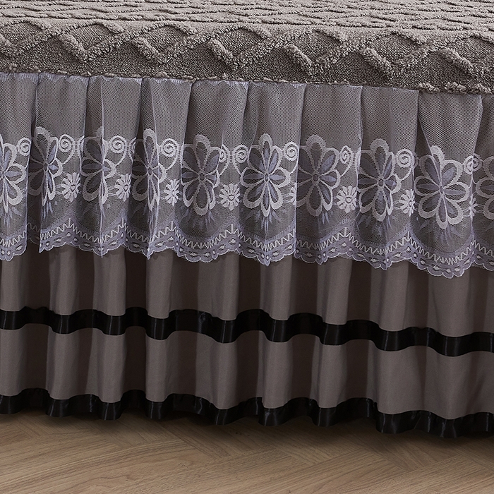 91家纺网 家纺一手货源 找家纺 艾裙海 2025新款180克塔肤绒蕾丝床裙 高级灰