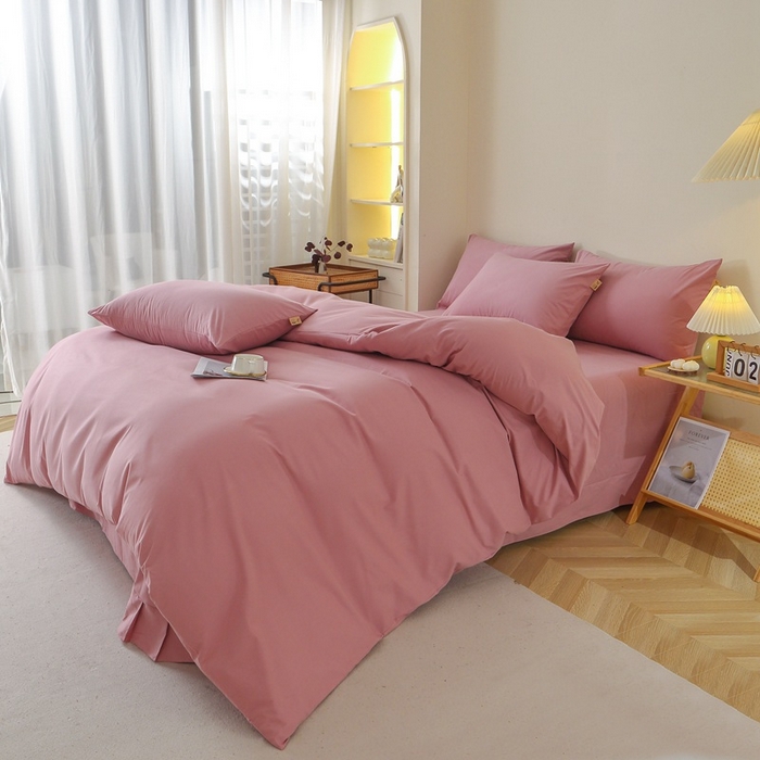 91家纺网 家纺一手货源 找家纺 晶缦家纺 2024新款全棉13376纯色喷气全棉磨毛四件套 暖芸馨-山黎豆红