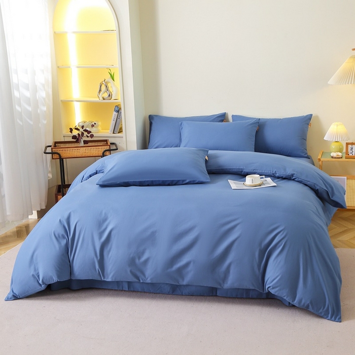 91家纺网 家纺一手货源 找家纺 晶缦家纺 2024新款全棉13376纯色喷气全棉磨毛四件套 暖芸馨-靛青蓝