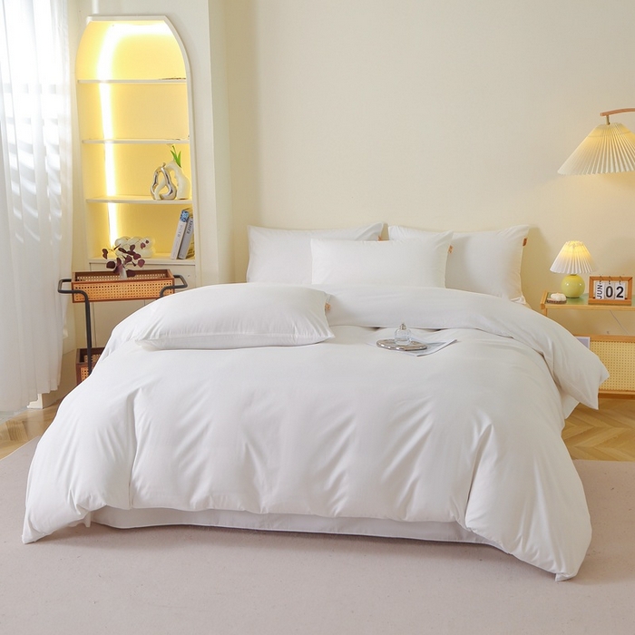 91家纺网 家纺一手货源 找家纺 晶缦家纺 2024新款全棉13376纯色喷气全棉磨毛四件套 暖芸馨-本白色