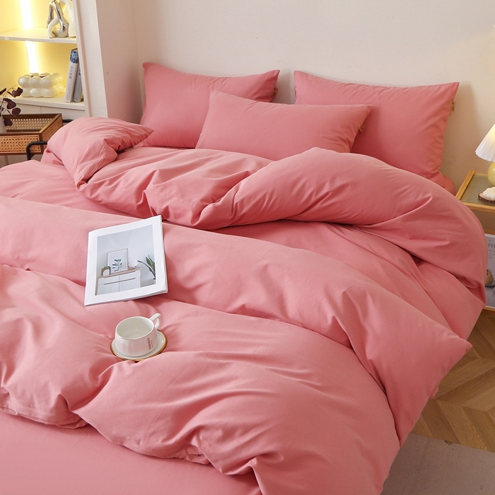 91家纺网 家纺一手货源 找家纺 晶缦家纺 2024新款全棉13376纯色喷气全棉磨毛四件套 暖芸馨-蕊红玉