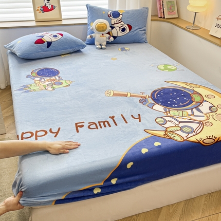 孩子王 2024新款太空人卡通床笠单件床罩冬季加厚牛奶绒床垫保护罩全包床单套 流浪地球