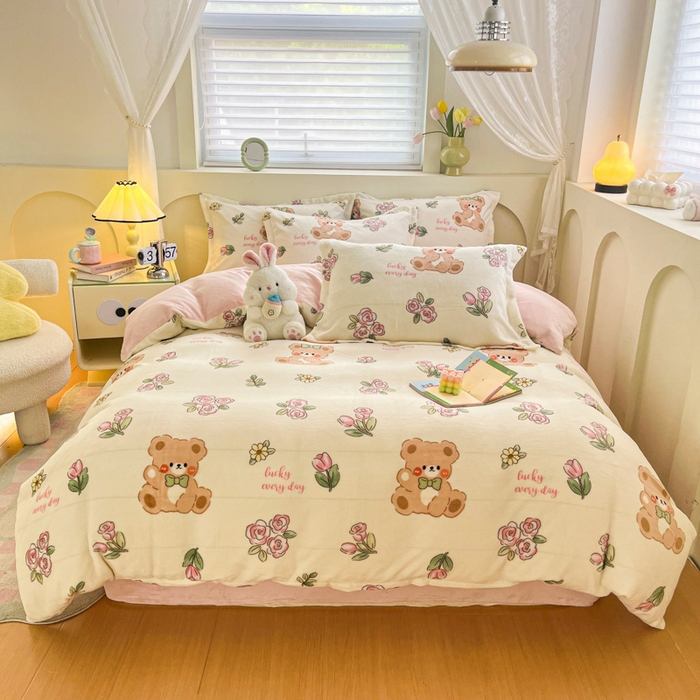 91家纺网 家纺一手货源 找家纺 梦之岛 2024新款高克重小清新印花牛奶绒保暖四件套 莫奈花园