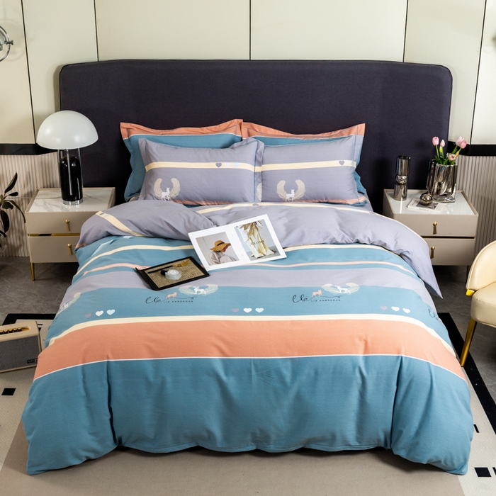 91家纺网 家纺一手货源 找家纺 威布斯 2025新款加厚纯棉全棉磨毛三件套四件套 鹿野仙踪-蓝