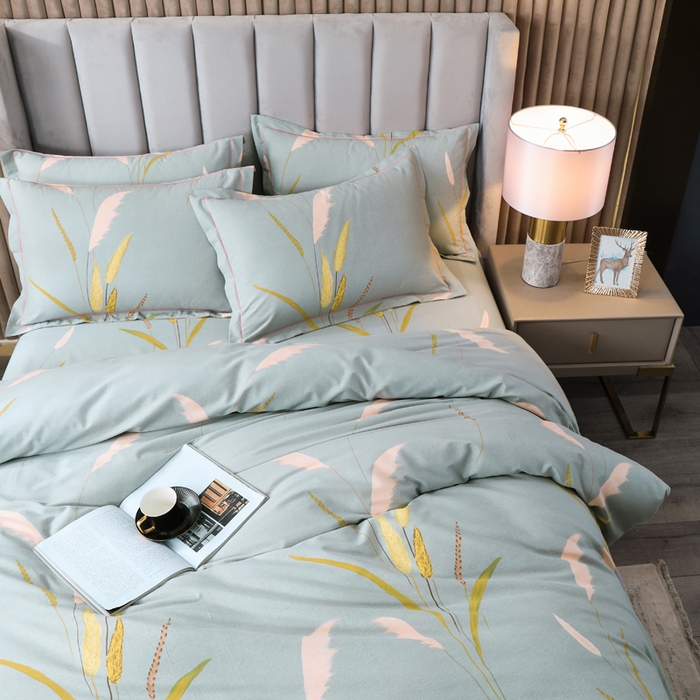 91家纺网 家纺一手货源 找家纺 威布斯 2025新款加厚纯棉全棉磨毛三件套四件套 叶脉私语-灰