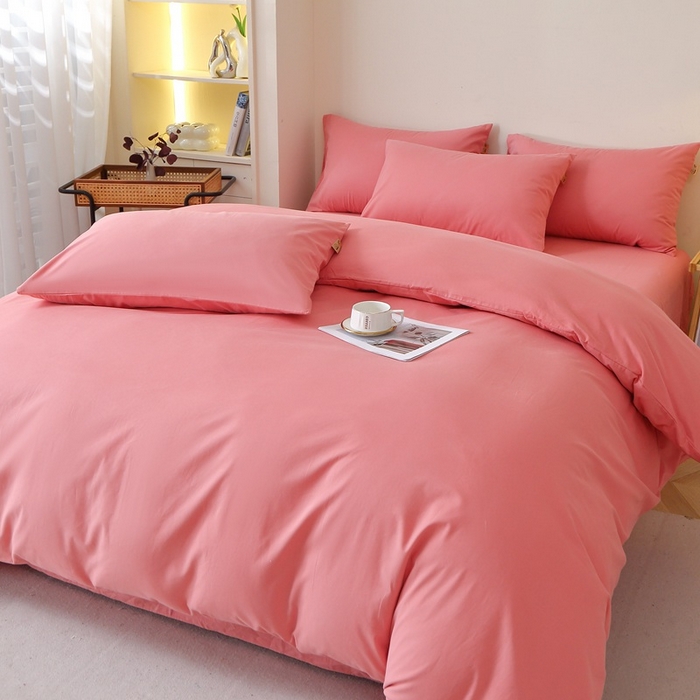 91家纺网 家纺一手货源 找家纺 晶缦家纺 2024新款全棉13376纯色喷气全棉磨毛四件套 暖芸馨-蕊红玉