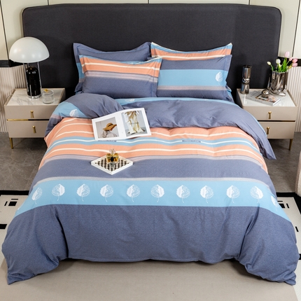 威布斯 2025新款加厚纯棉全棉磨毛三件套四件套 时光流速-蓝灰