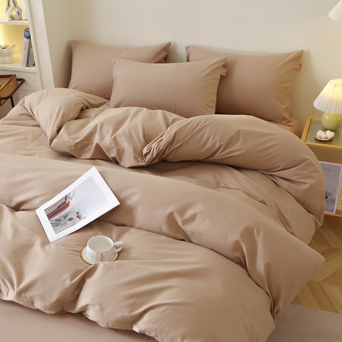 91家纺网 家纺一手货源 找家纺 晶缦家纺 2024新款全棉13376纯色喷气全棉磨毛四件套 暖芸馨-鹿角棕