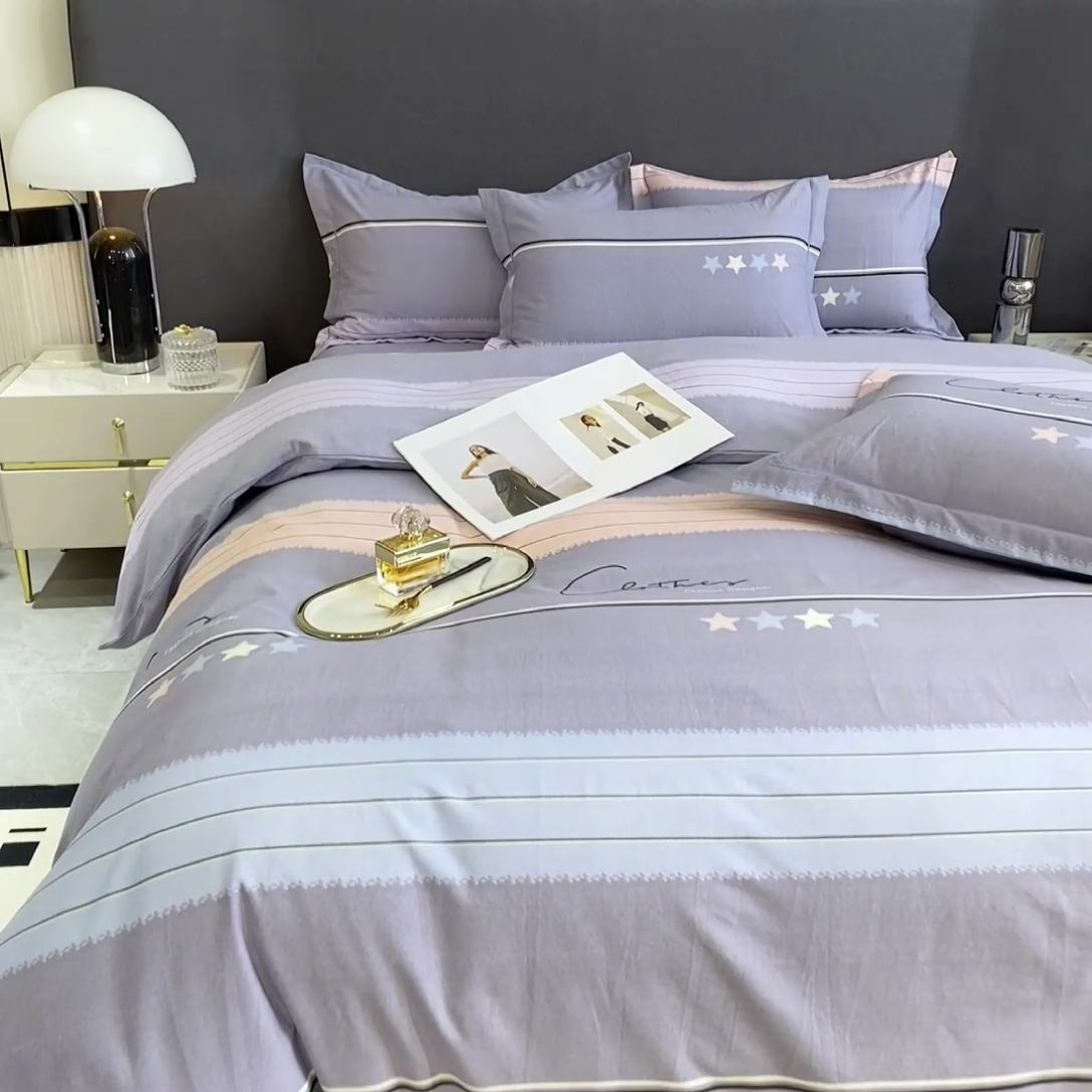 91家纺网 家纺一手货源 找家纺 威布斯 2025新款加厚纯棉全棉磨毛三件套四件套 波尔兰卡-灰