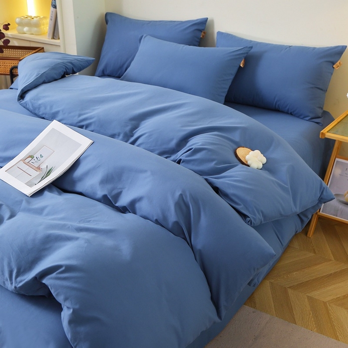 91家纺网 家纺一手货源 找家纺 晶缦家纺 2024新款全棉13376纯色喷气全棉磨毛四件套 暖芸馨-靛青蓝