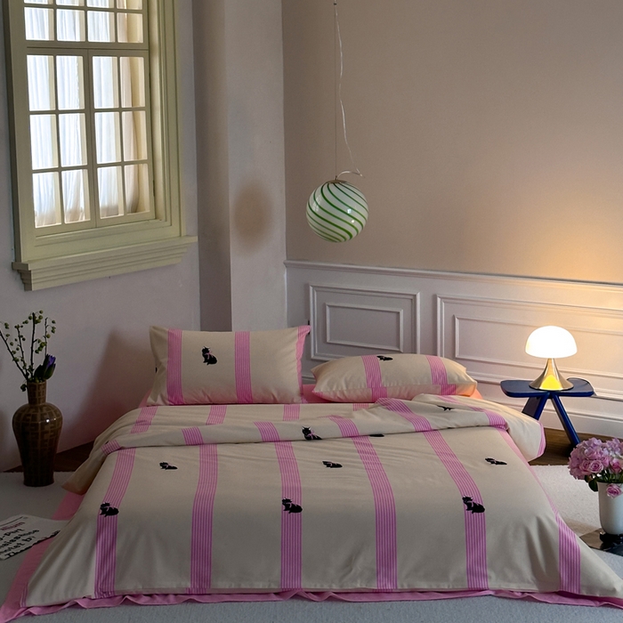 91家纺网 家纺一手货源 找家纺 怡家居 2024新款全棉磨毛印花四件套 桃气