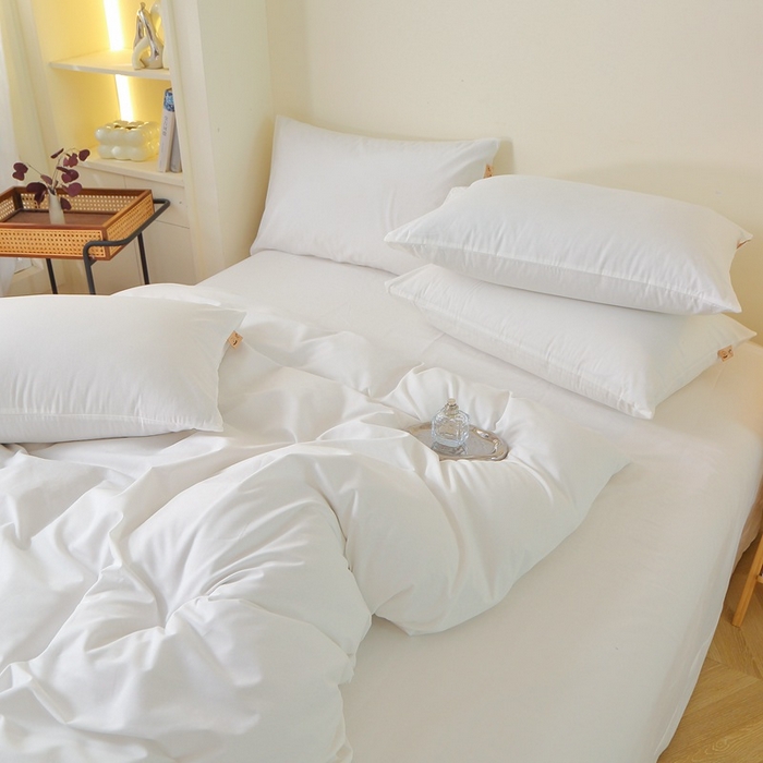 91家纺网 家纺一手货源 找家纺 晶缦家纺 2024新款全棉13376纯色喷气全棉磨毛四件套 暖芸馨-本白色