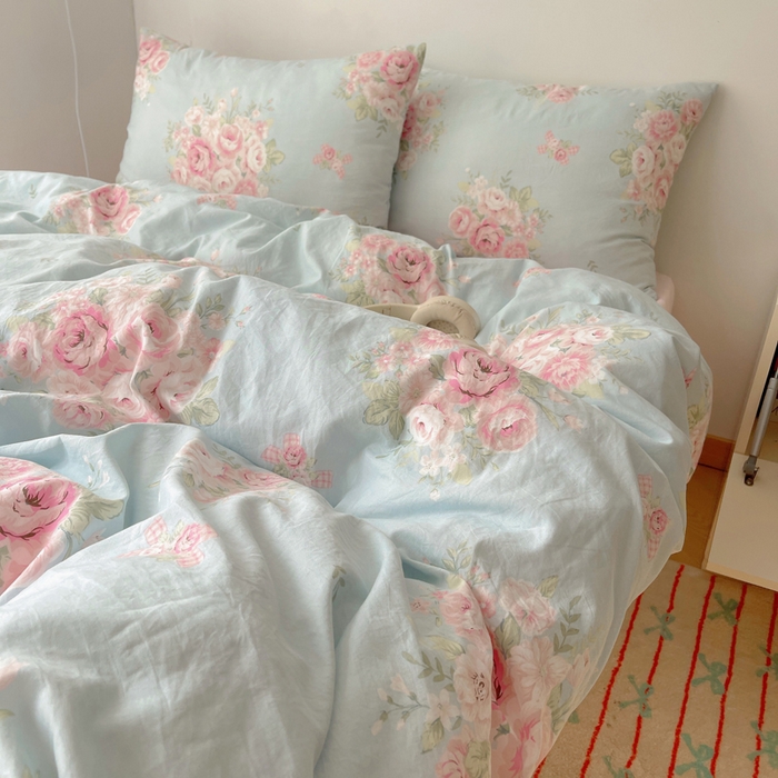 91家纺网 家纺一手货源 找家纺 2024新款学生季克超软印花水洗棉四件套 粉粉蔷薇