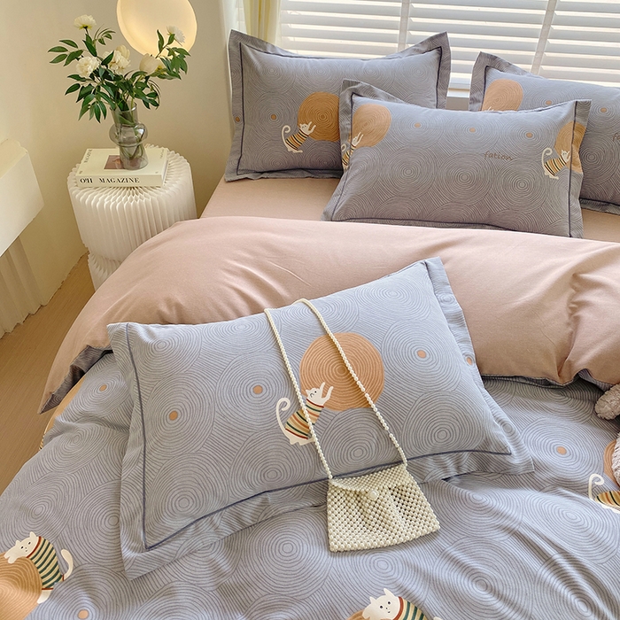 91家纺网 家纺一手货源 找家纺 威布斯 2025新款加厚纯棉全棉磨毛三件套四件套  喵呜-灰