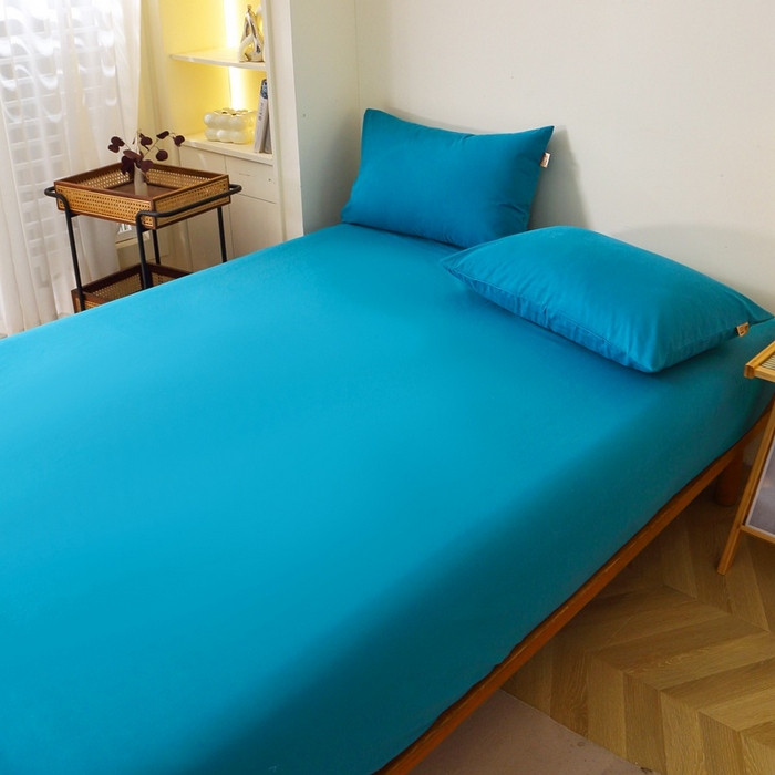 91家纺网 家纺一手货源 找家纺 晶缦家纺 2024新款全棉13376纯色喷气全棉磨毛单品床笠 暖芸馨-云山蓝