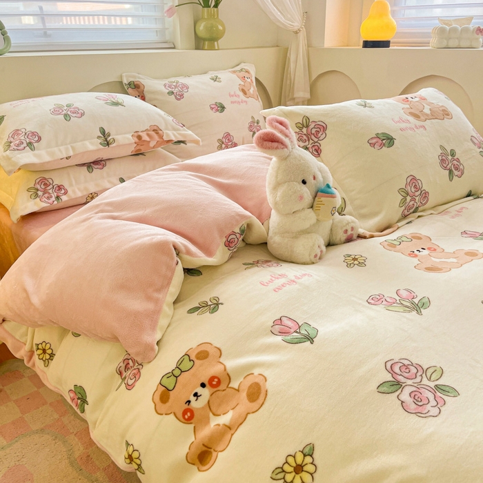 91家纺网 家纺一手货源 找家纺 梦之岛 2024新款高克重小清新印花牛奶绒保暖四件套 莫奈花园