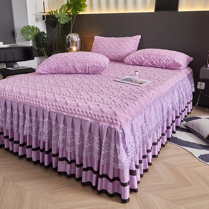 91家纺网 家纺一手货源 找家纺 艾裙海 2025新款180克塔肤绒蕾丝床裙 梦幻紫